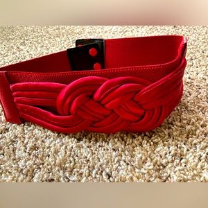 Red Wide Silk Braid Stretch Belt. nWOT. 26"-31"